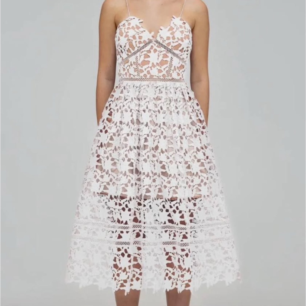 Self-Portrait White Lace Midi Dress